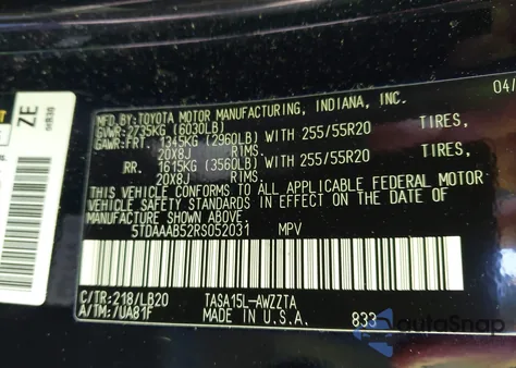 2024 Toyota Grand Highlander Platinum from USA, damaged, VIN 5TDAAAB52RS052031